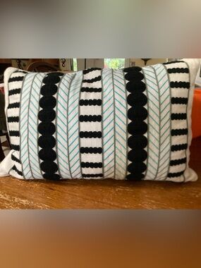 Decorative Black and White linen Striped Accent Pillow 14x22”